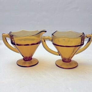 Vintage Cambridge Amber Glass Sugar & Creamer Matching Set